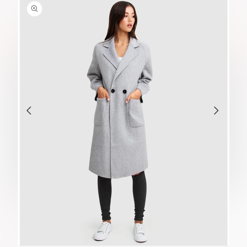 Belle & Bloom Grey Marle Double Breasted Wool Blend Coat Size Medium Oversized